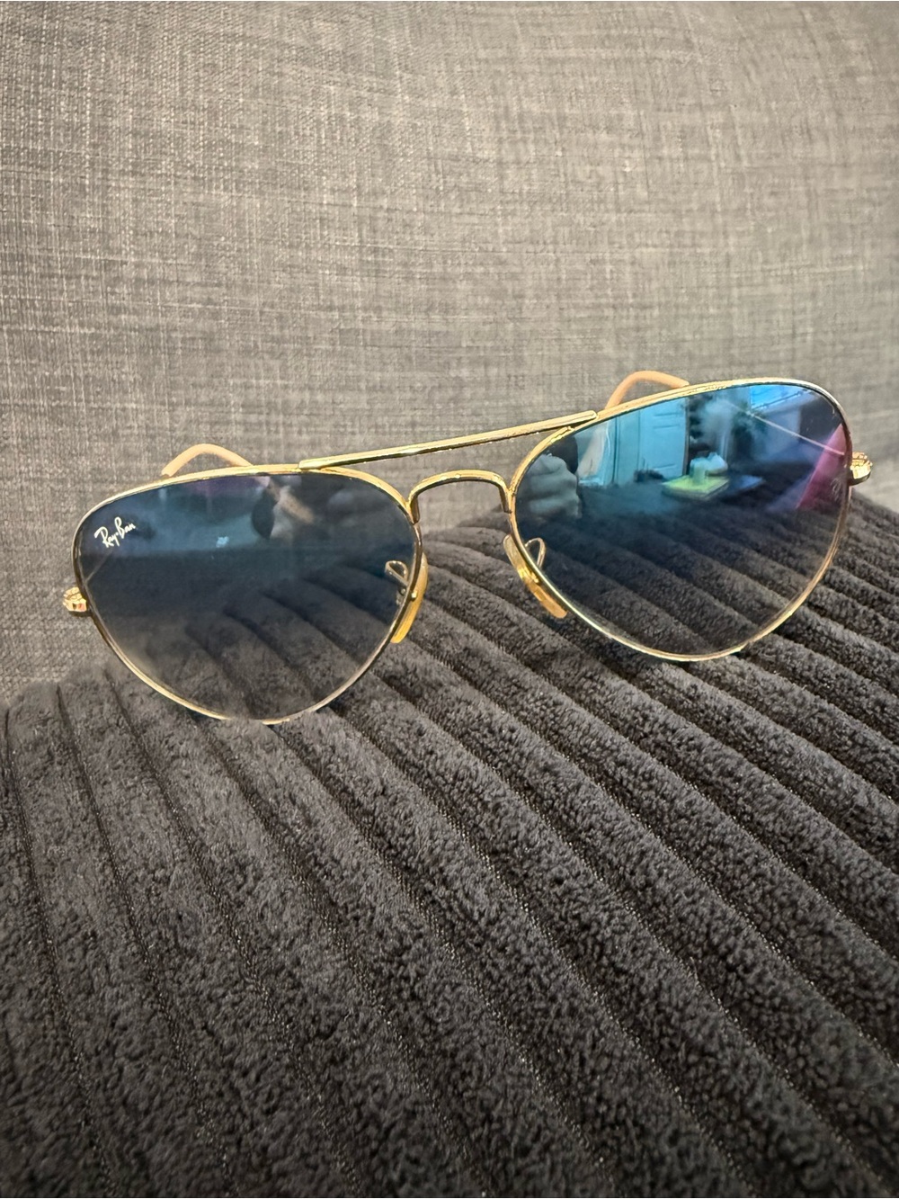 Ray-Ban Gold Frame Sunglasses with Blue Lenses
